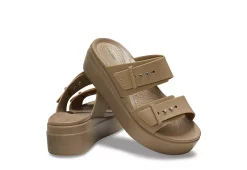 Crocs Womens Brooklyn Buckle Platform Wedge Sandal - Khaki -Shoes Shop US 01 203165 06