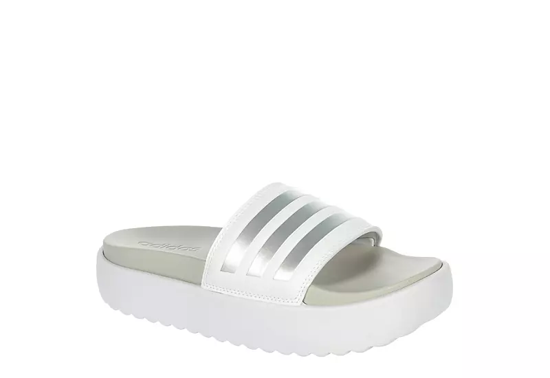 Adidas Womens Adilette Platform Slide Sandal - White 3 Adidas Womens Adilette Platform Slide Sandal - White
