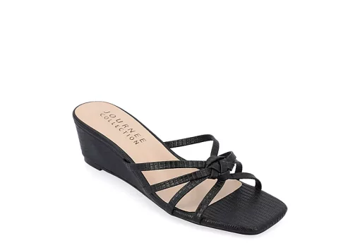 Journee Collection Womens Blayke Wedge Slip On Sandal - Black -Shoes Shop US 01 203654 00