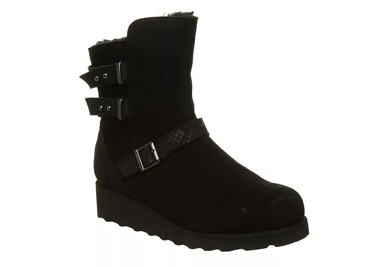 Bearpaw Womens Lucy Fur Wedge Boot - Black 3 Bearpaw Womens Lucy Fur Wedge Boot - Black