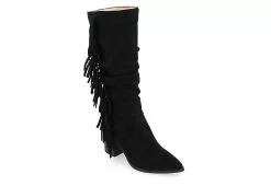 Journee Collection Womens Hartly Fringed Wide Calf Dress Boot - Black