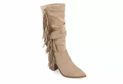 Journee Collection Womens Hartly Fringed Wide Calf Dress Boot - Taupe
