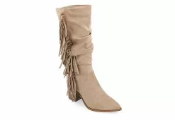 Journee Collection Womens Hartly Fringed Extra Wide Calf Dress Boot - Taupe