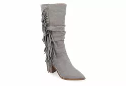 Journee Collection Womens Hartly Fringed Extra Wide Calf Dress Boot - Grey