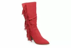 Journee Collection Womens Hartly Fringed Extra Wide Calf Dress Boot - Red